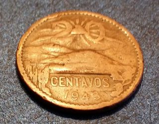 1943 Mexico Twenty Centavos 20c Bronze Circulated photo