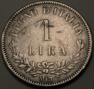 Italy 1 Lira 1863m Bn - Silver - Vittorio Emanuele Ii.  - F - 2650 猫 photo