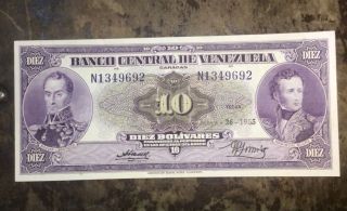 Banco Central De Venezuela Diez Bolivares 1955 Very photo