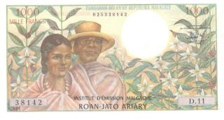 Madagascar 1000 Francs= 200 Ariari 1966 P - 59a Aunc, photo