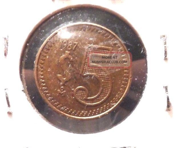 Circulated 1987 5 Mexican Coin 62815 