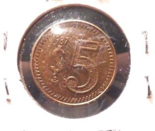 Circulated 1987 $5 Mexican Coin (62815) photo