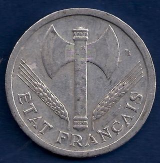 Vichy France 2 Francs 1943 Vintage Nazi Germany Occupation Ww2 Coin photo