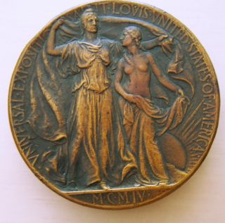 1904 St Louis Exposition Bronze Prize Round Medal By Adolph A.  Weinman photo