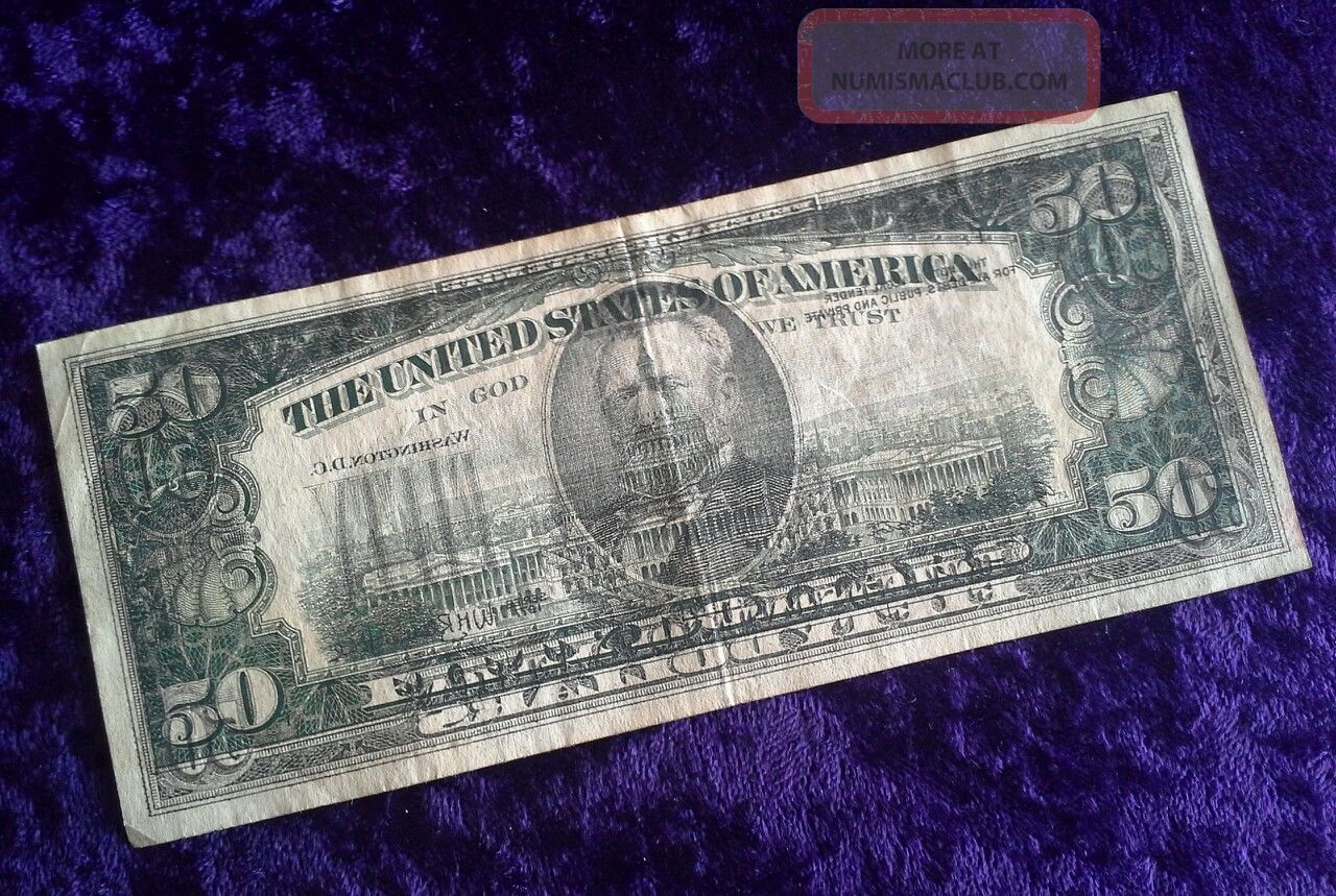 Rare Error $50 Dark Offset Front To Back - 1977 Series - Paper Money: US photo