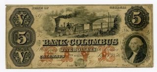 1856 $5 The Bank Of Columbus,  Georgia Note W/ Train photo