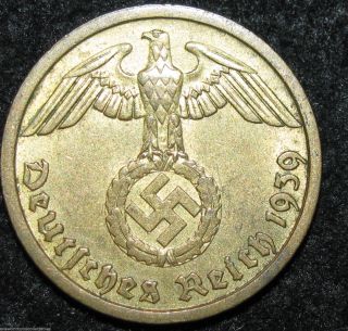 Germany Third Reich 10 Reichspfennig 1939 J Wwii Coin (combine S&h) Bin - 1427 photo