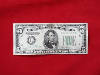 1934 A Series Star $5 Five Dollar Federal Reserve Note F - Vf F - 1957l San Fran photo