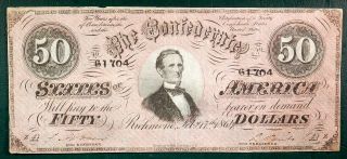 1864 Fifty Dollars Confederate States Of America Pink Note - T66 - Feb.  17,  1864 photo