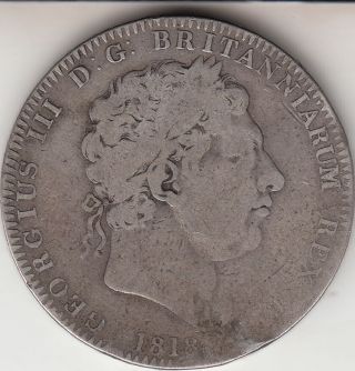 1818 King George Iii Large Crown / Five Shilling Coin From Great Britain photo