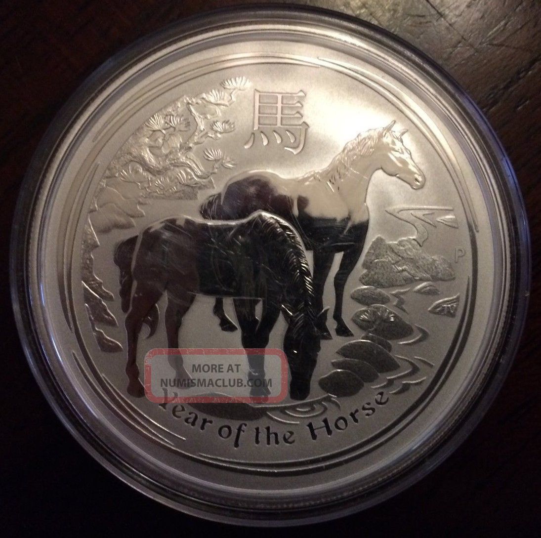2014 Australian Lunar Year Of The Horse 2 Oz Silver Coin Perth Uncirculated Australia photo