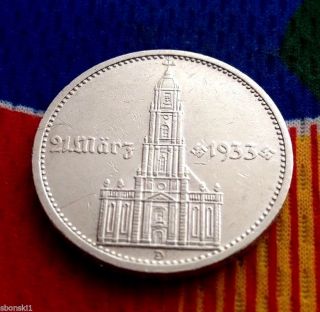 5 Mark German Silver Coin Ww2 1934 D Garrisonkirche Third Reich Reichsmark photo