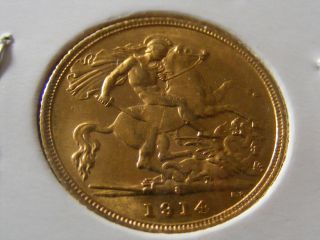 A 1914s Gold Half Sovereign - Aunc photo