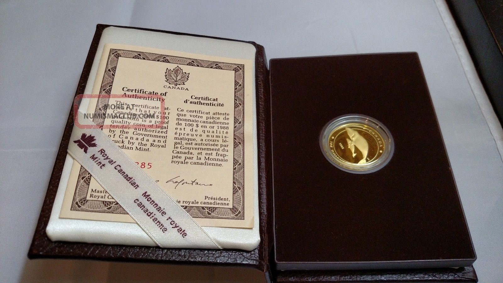 1988 Canada 100 Dollars Gold Coin Bowhead Whale And Calf Proof W box And 1988-canada-100-dollars-gold-coin-bowhead-whale-and-calf-proof-w-box-and