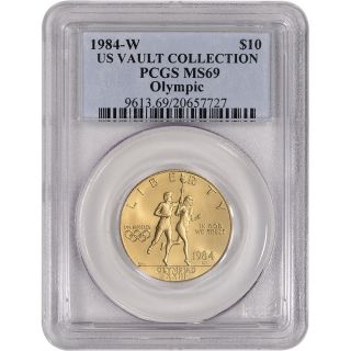 1984 - W Us Gold $10 Olympic Commemorative Brilliant Uncirculated - Pcgs Ms69 photo