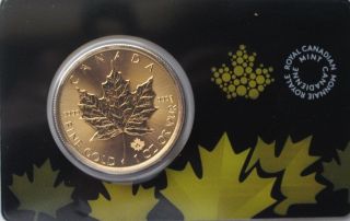 2015 1 Oz.  Gold Canadian Maple Leaf $50 W/assay Certification -.  9999 Fine Gold photo