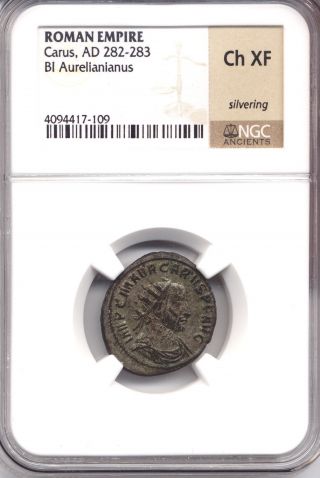 Roman Empire Carus Ad 282 - 283 Bi Aurelianianus Silvering Ngc Ch Xf Ac photo