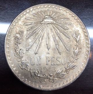 Mexico Un Peso 1943 Uncirculated Silver Coin photo