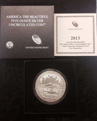 2013 P America The White Mountain Unc.  5 Oz Silver Coin - & Ogp photo