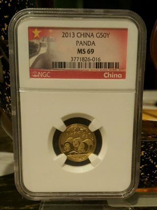 2013 China G50y Panda 1/10 Oz Gold Ngc Ms 69 photo