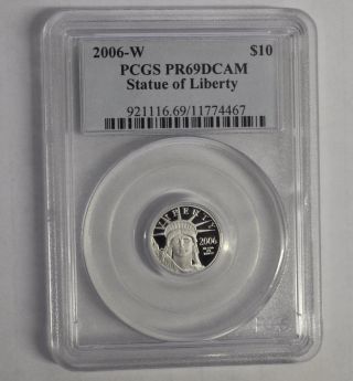 2006 - W Pcgs Pr69dcam $10 Platinum Eagle Statue Of Liberty Deep Cameo 1/10 Ounce photo