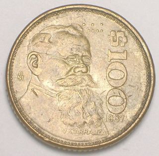 1987 Mexico Mexican 100 Pesos Carranza Eagle Coin Vf photo