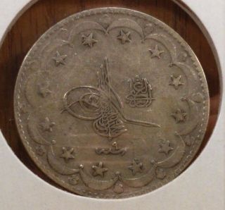 1917 Ah 1327 Turkey 20 Kurush Very Fine Silver Coin,  Km 780 photo