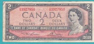 The Canada Two Dollars Banknote 1954 V/g 3927850 photo