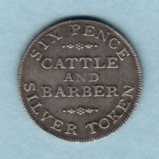 Great Britain - Yorkshire York.  1811 Sixpence Token.  Cattle & Barber.  Vf photo