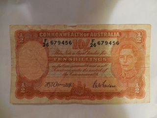 1939 Commonwealth Of Australia Ten 10 Schillings Note Rare Circulated photo