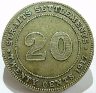 1917 Straits Settlement 20 Cents Silver Coin photo