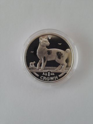 1994 Isle Of Man Japanese Bobtail Cat Coin 1 Oz.  999 Silver Proof & photo