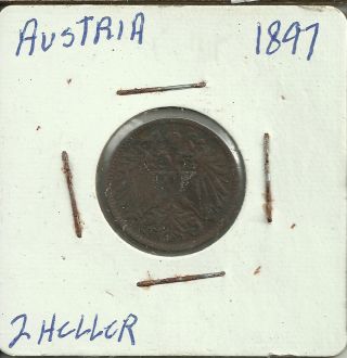 1897 Austria 2 Heller Coin Bronze Km 611 (y28) Coin photo