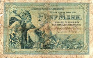 Xxx - Rare German 5 Mark Empire Banknote From 1904 photo
