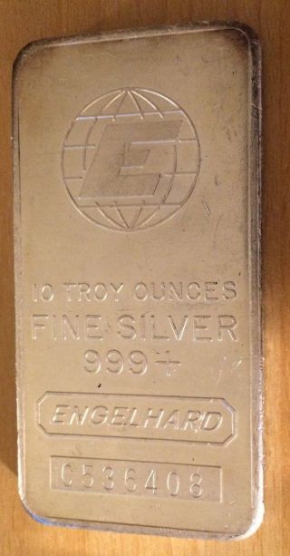 Engelhard 10 Troy Oz.  999,  Fine Silver Bar photo