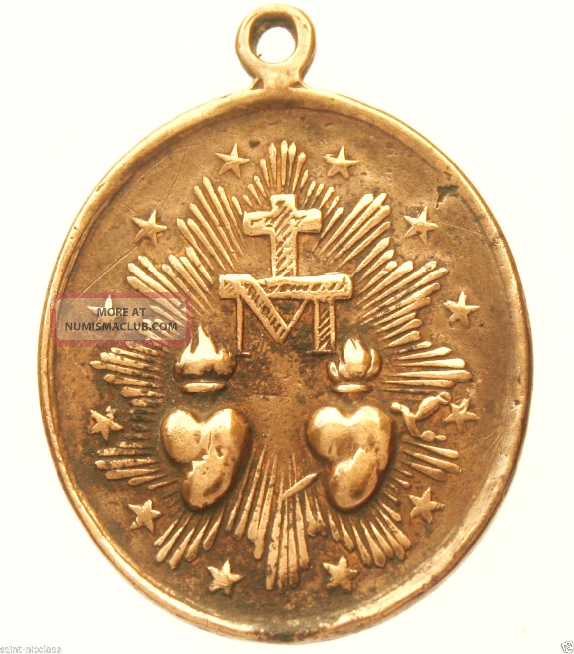 Large Miraculous Medal 19th Century Antique Bronze Religious Pendant