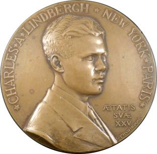 Rare 1927 Charles Lindbergh Art Deco Bronze Medal By Georges Prud ' Homme photo