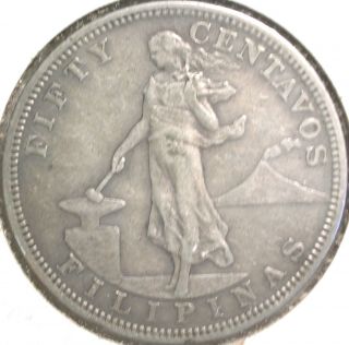 1904 Fifty Centavos Silver Philippines,  Circulated Extremely Low Mintage Key photo