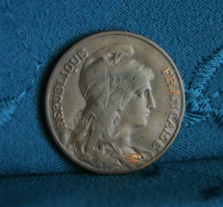 1914 France 10 Centimes Bronze World Coin Km843 Liberty Head photo