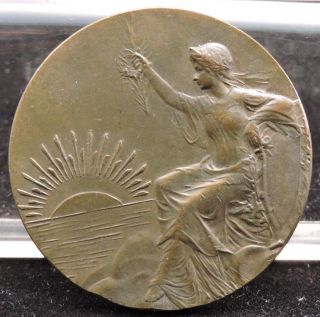 Bronze Peace Medal - Seated Female Extending Olive Branch To Dawn Of Day photo