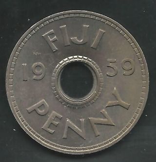 Fiji,  1959,  Penny,  Copper Nickel,  Km 21,  Brilliant Uncirculated photo