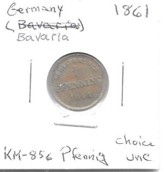 Germany (bavaria) 1861 Pfennig Copper Coin Km - 856 Choice Unc photo