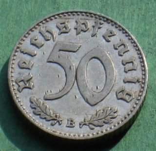 Old Coin Of Iii Reich Nazi Germany 50 Rp 1943 B Vienna W/ Swastika World War Ii photo