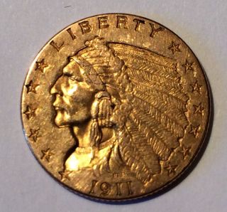 1911 $2.  50 Quarter Eagle Gold Indian Head Coin Choice photo