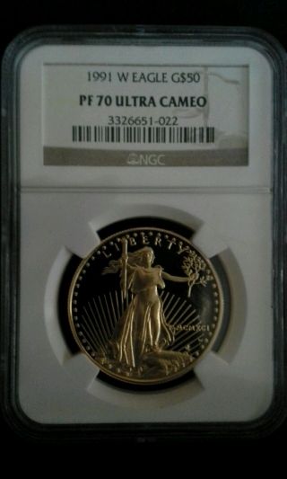1991 W Eagle G $50 Ngc Pf7oucam American Gold Ultra Cameo Proof Bullion Coin 1oz photo