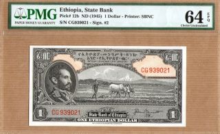 Ethiopia 1 Dollar P12b 1945 Pmg 64 Epq Choice Uncirculated photo
