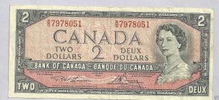 1954 2 Dollar Canadian Bank Note Lawson/bouey Bc - 38da photo