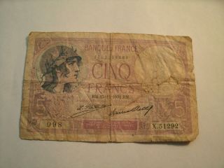 1932 Cinq Francs Banque De France Note photo