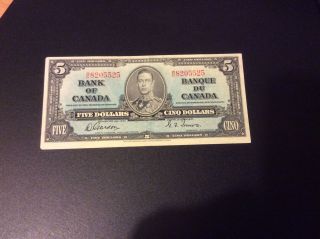 Bank Of Canada 1937 Five Dollar Bill Banknote Higher Grade Gordon Towers photo
