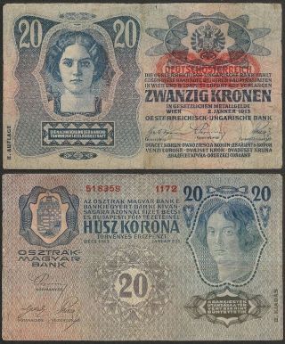 Austro - Hungarian Empire - 20 Kronen 1913 Ii Auflage P 14 Europe Banknote photo